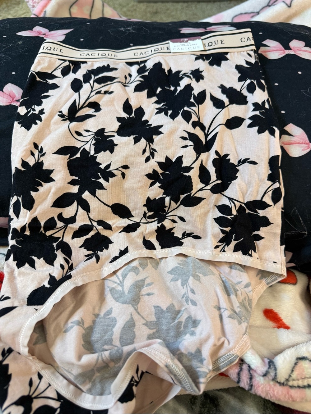 Cacique Black Floral Print panties on Blush